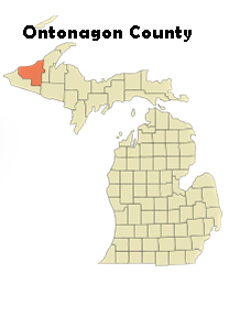 Michigan map showing location of Ontonagon County